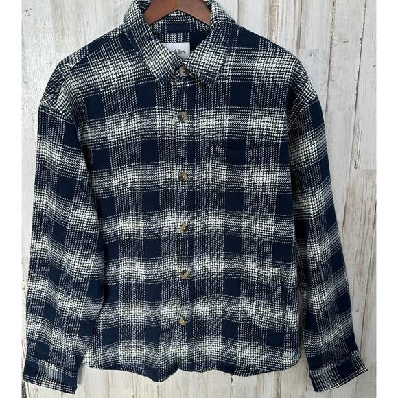Goodfellow Co Mens Jacket Shacket Medium Blue Plaid EUC Relaxed Gorpcore Farm - Picture 1 of 8